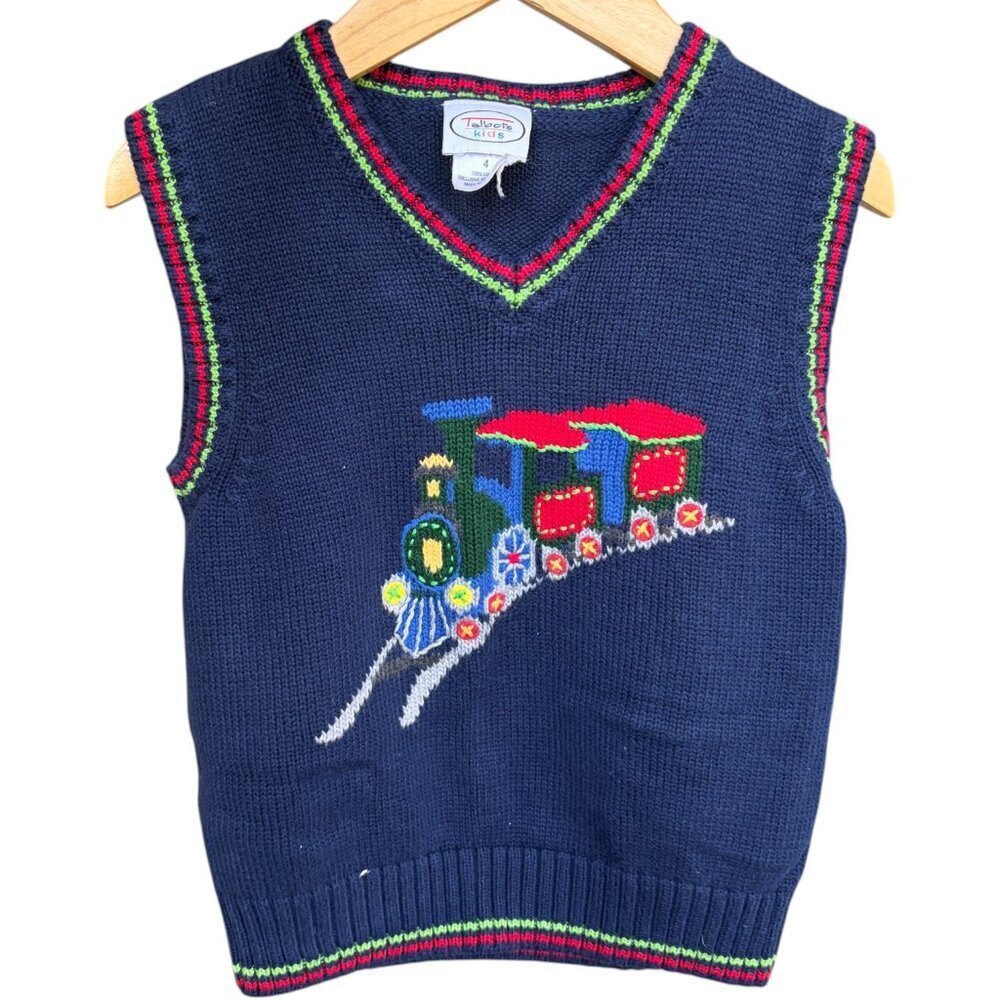 Vintage Talbots Train Sweater Vest Size 4 Cotton